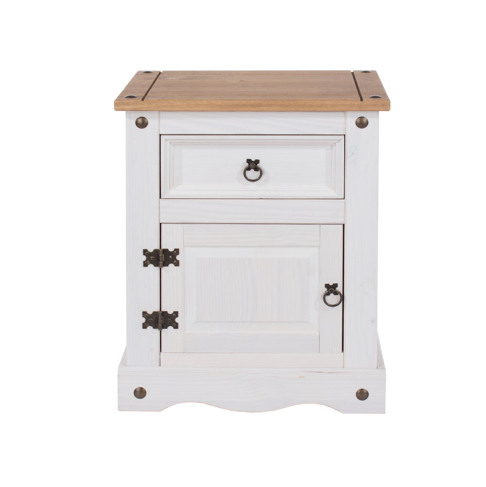 Corona White 1 Door, 1 Drawer Bedside Cabinet  White Wax Antique Waxed Pine (DHD) Image 2