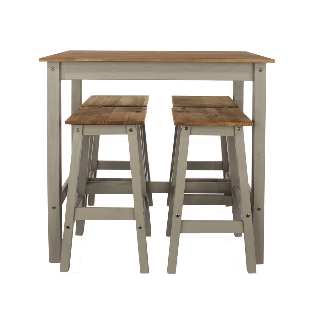 Linea Linea Breakfast Table & 4 High Stool Set Grey Antique Waxed Pine (DHD) Image 2