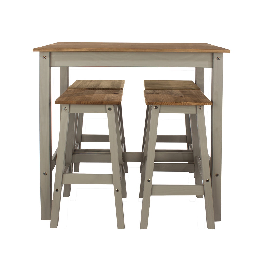Linea Linea Breakfast Table & 4 High Stool Set Grey Antique Waxed Pine (DHD) Image 2
