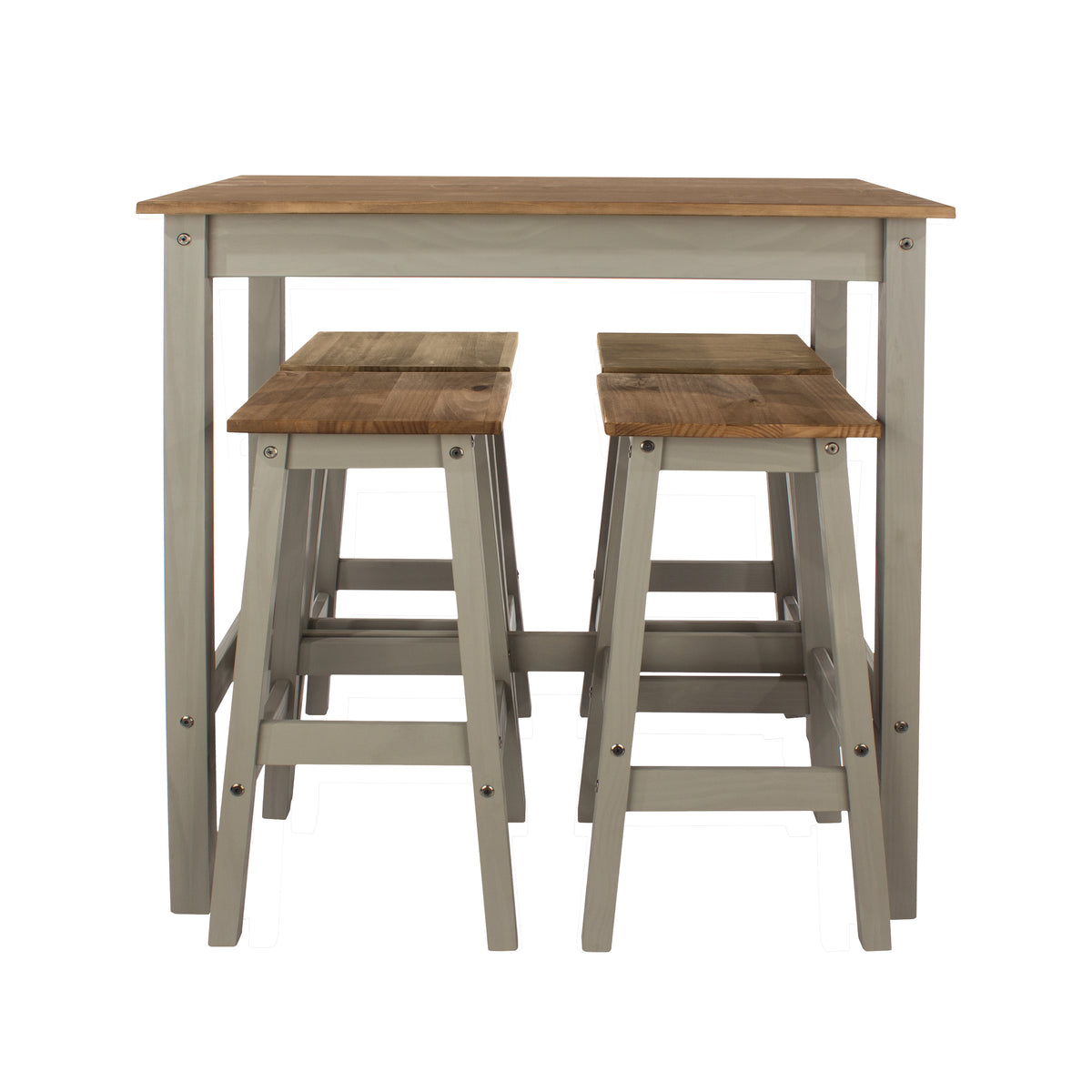 Linea Linea Breakfast Table & 4 High Stool Set Grey Antique Waxed Pine (DHD) Image 2