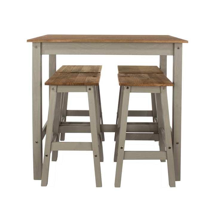 Linea Linea Breakfast Table & 4 High Stool Set Grey Antique Waxed Pine (DHD) Image 2