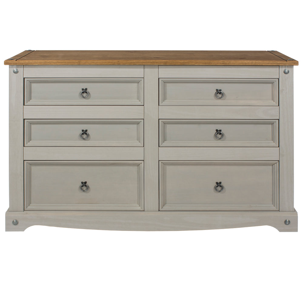 Corona Grey 3+3 Drawer Wide Chest  Grey Wax Antique Waxed Pine (DHD) Image 2