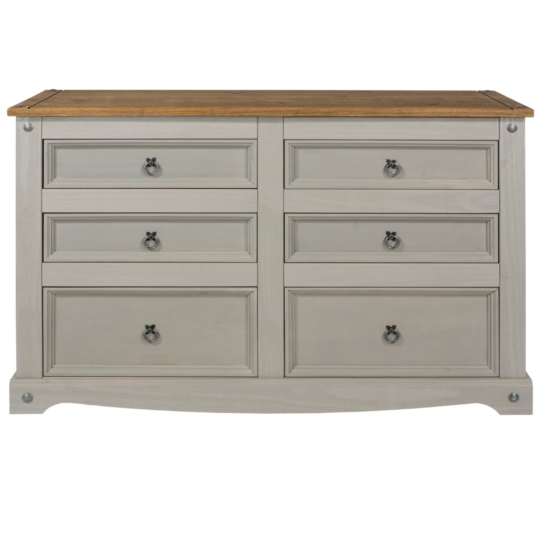 Corona Grey 3+3 Drawer Wide Chest  Grey Wax Antique Waxed Pine (DHD) Image 2
