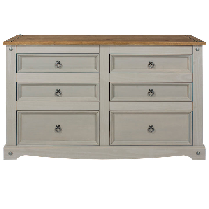 Corona Grey 3+3 Drawer Wide Chest  Grey Wax Antique Waxed Pine (DHD) Image 2
