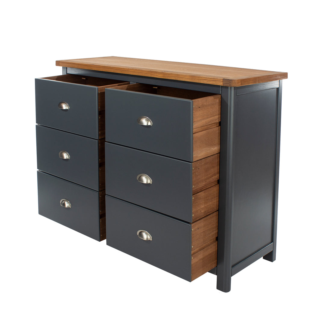Dunkeld 3+3 Dr Wide Chest Midnight Blue Antique Oak Effect Wax (DHD) Image 3