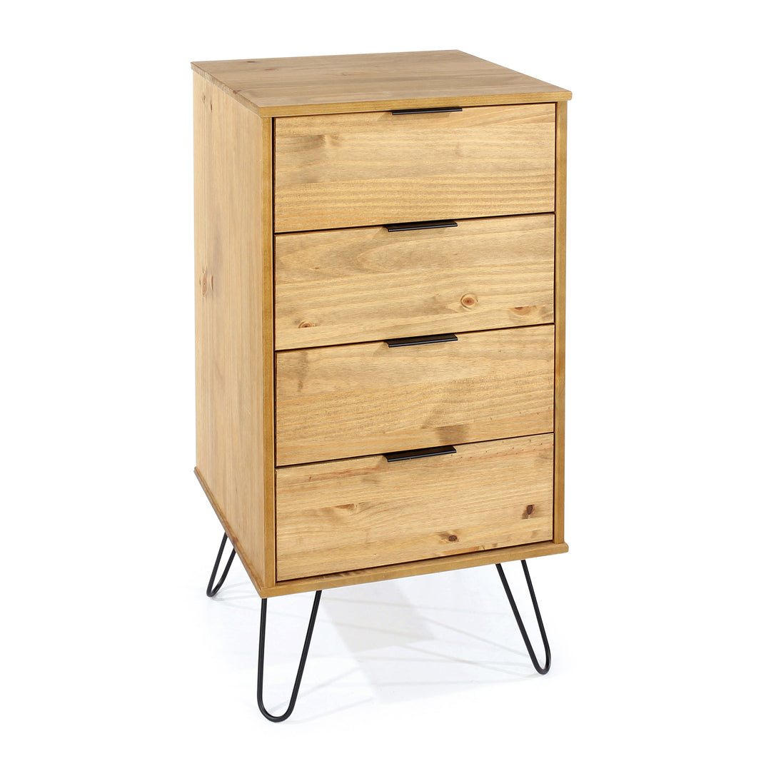 Augusta Pine 4 Drawer Narrow Chest Of Drawers Antique Waxed Pine Black (DHD) Image 3
