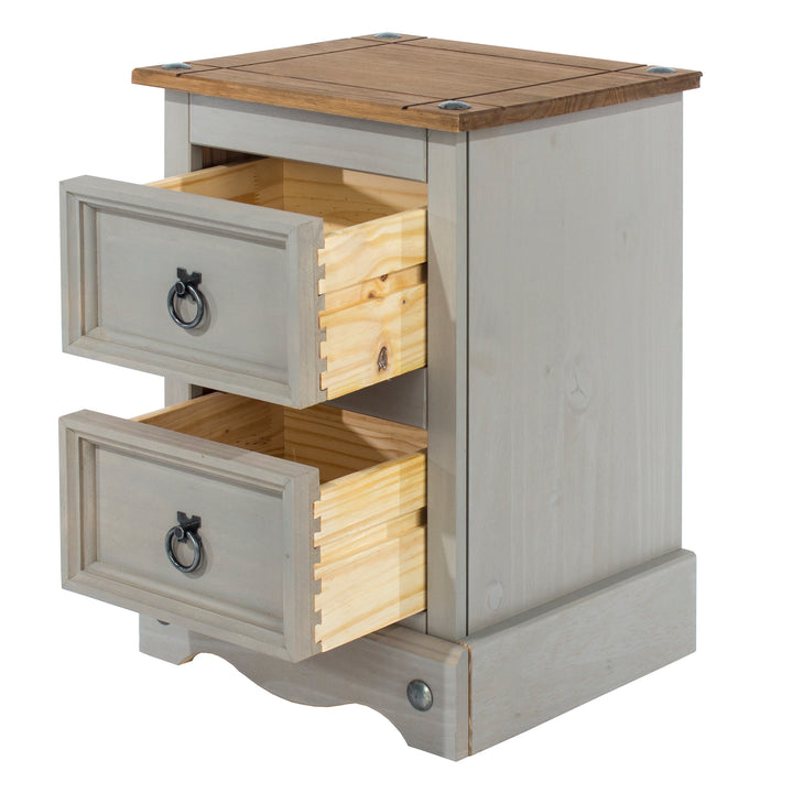 Corona Grey 2 Drawer Petite Bedside Cabinet Grey Wax Antique Waxed Pine (DHD) Image 4