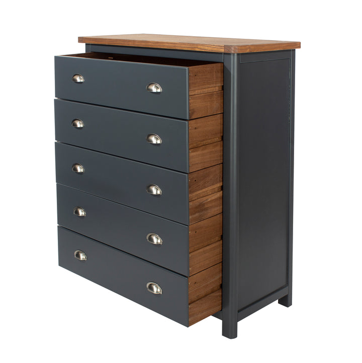 Dunkeld 5 Drawer Chest Midnight Blue Antique Oak Effect Wax (DHD) Image 3