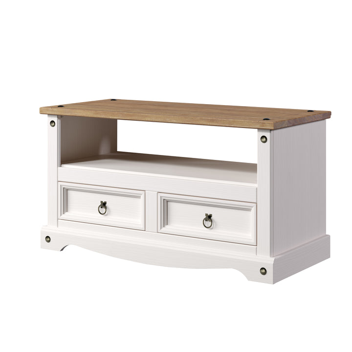 Corona White Flat Screen Tv Unit White Wax Antique Waxed Pine (DHD) Image 1