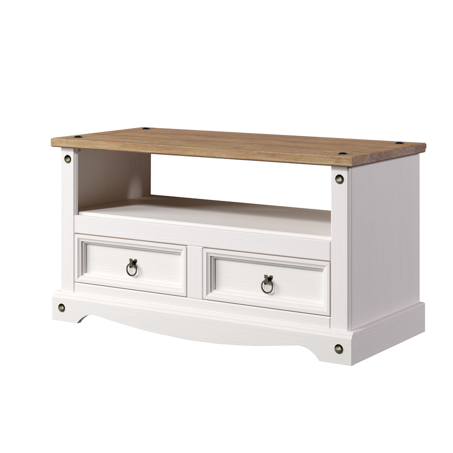 Corona White Flat Screen Tv Unit White Wax Antique Waxed Pine (DHD) Image 1