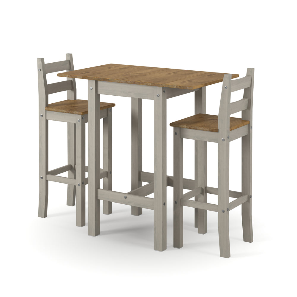 Corona Grey Square High Breakfast Bar Drop Leaf Table And Bar Chair Set Grey Antique Waxed Pine (DHD) Image 2