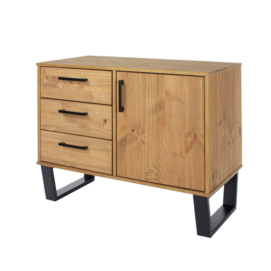 Texas Small Sideboard With 1 Door, 3 Drawers Antique Waxed Pine Black (DHD) Image 1