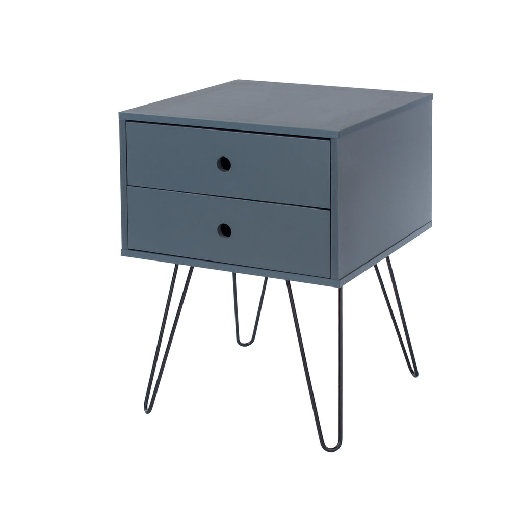Options Blue Telford, Metal Leg 2 Drawer Bedside Cabinet Blue Black (DHD) Image 1