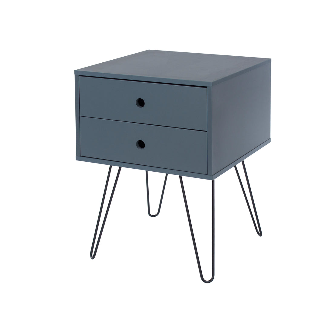 Options Blue Telford, Metal Leg 2 Drawer Bedside Cabinet Blue Black (DHD) Image 1