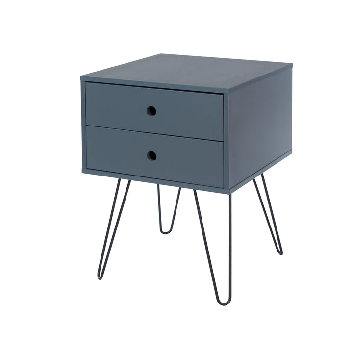 Options Blue Telford, Metal Leg 2 Drawer Bedside Cabinet Blue Black (DHD) Image 1