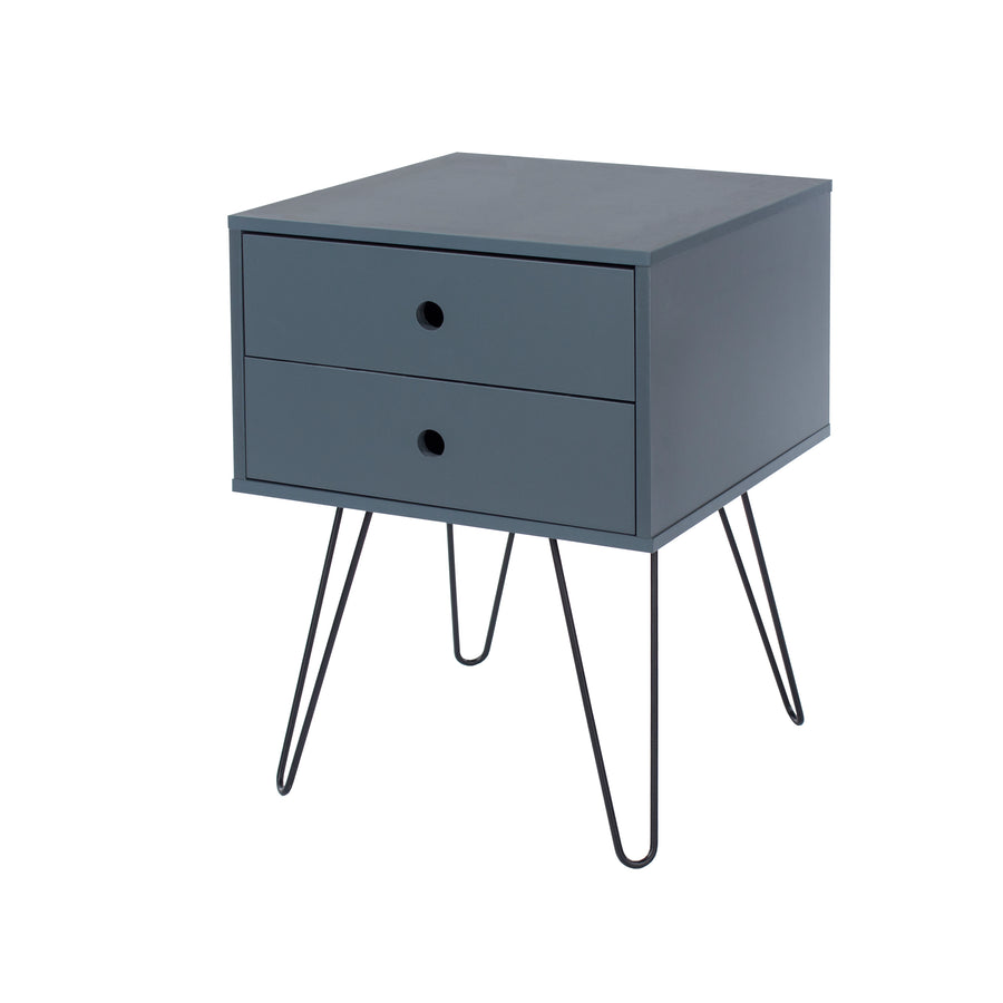 Options Blue Telford, Metal Leg 2 Drawer Bedside Cabinet Blue Black (DHD) Image 1