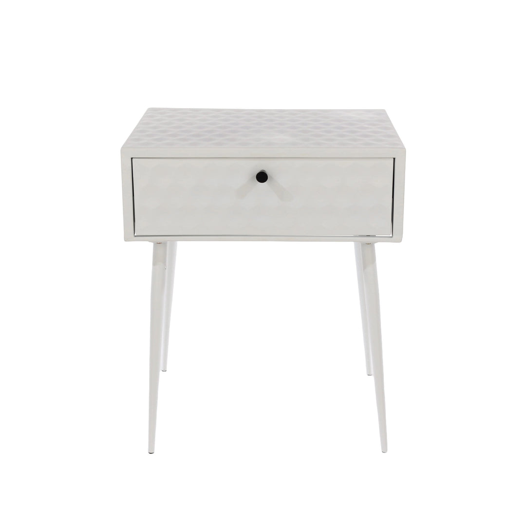 Options Saturn Metal 1 Drawer Bedside Cabinet, White With Gold Handle  White Gold (Self Assembly) (DHD)