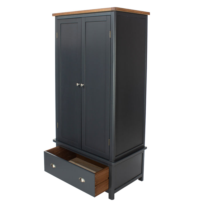 Dunkeld 2 Door, 1 Drawer Wardrobe Midnight Blue Antique Oak Effect Wax (DHD) Image 3