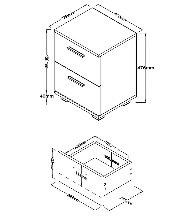 Lido 2 Drawer Bedside Cabinet White  (DHD) Image 5