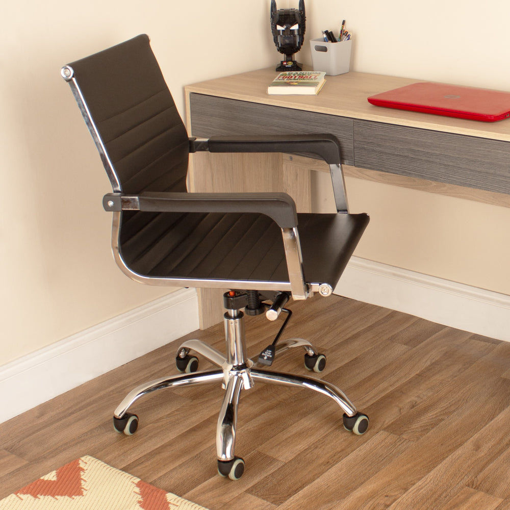Loft Home Office Home Office Chair With Contour Back In Black Faux Leather With Chrome Base Black Chrome (DHD) Image 2