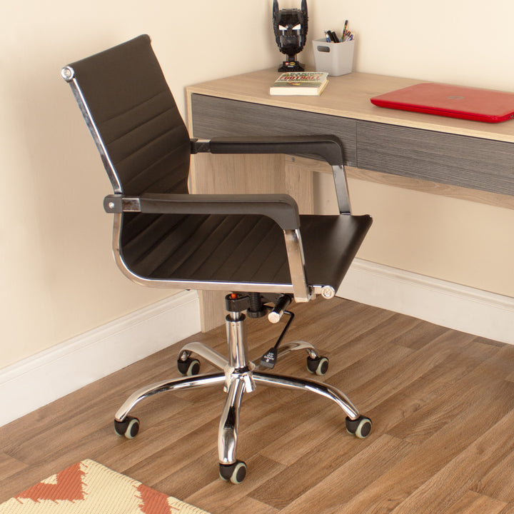 Loft Home Office Home Office Chair With Contour Back In Black Faux Leather With Chrome Base Black Chrome (DHD) Image 2