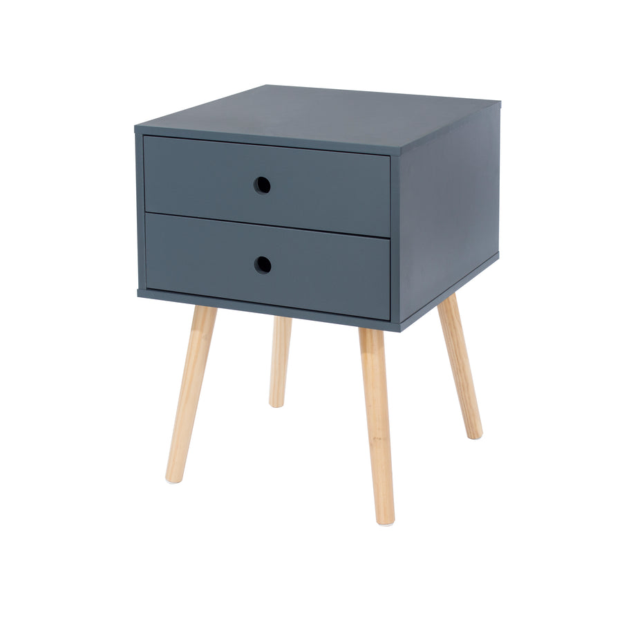 Options Blue Scandia, 2 Drawer & Wood Legs Bedside Cabinet  Blue Pine (DHD) Image 1