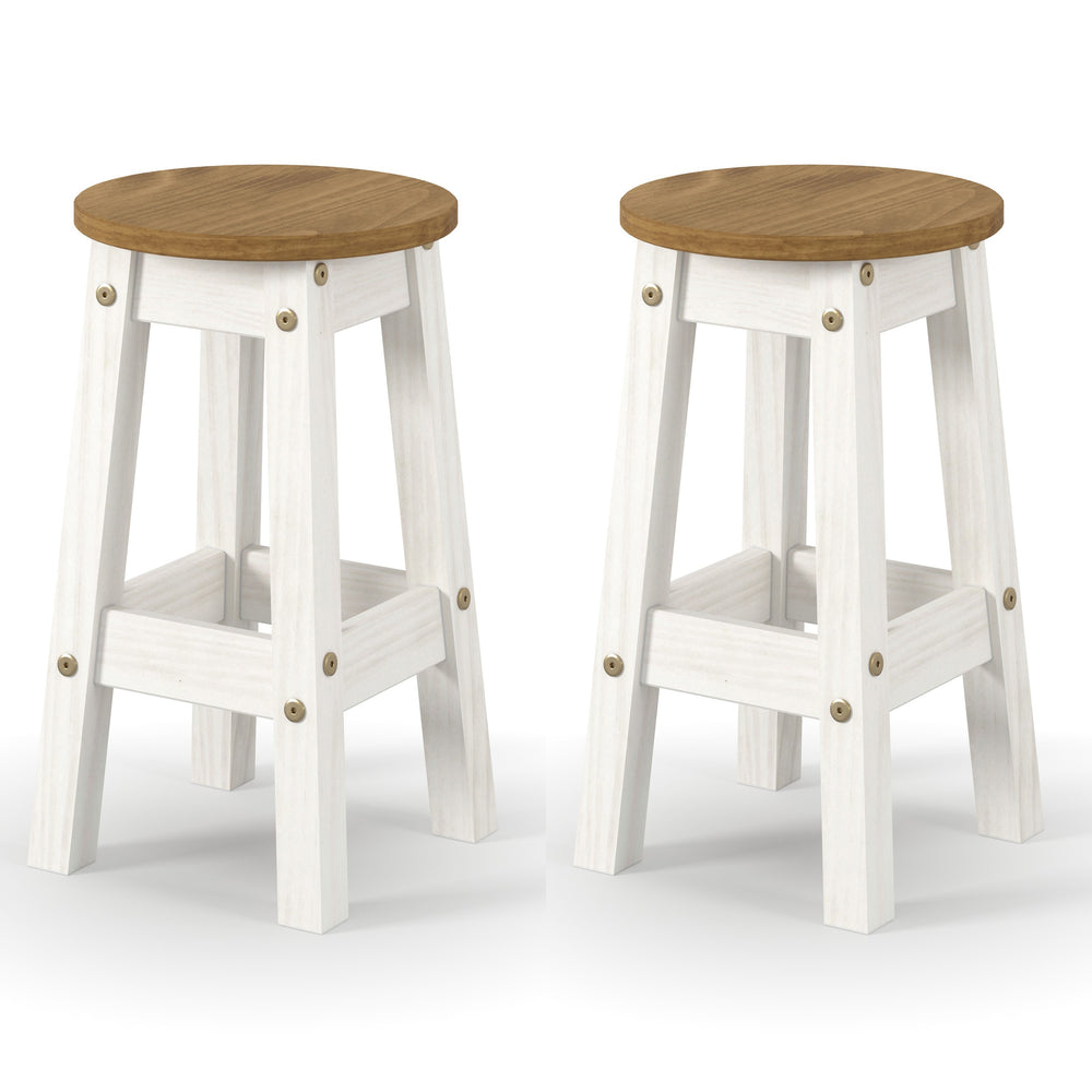 Corona White Low Breakfast Stools (Pair)  White Antique Waxed Pine (DHD) Image 2