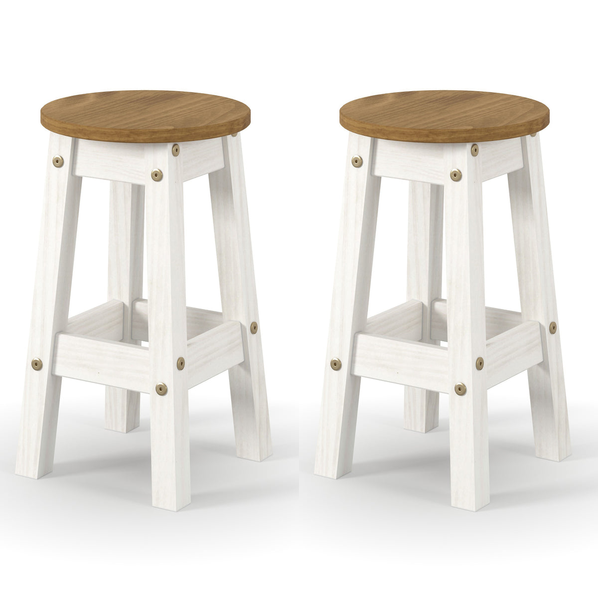 Corona White Low Breakfast Stools (Pair)  White Antique Waxed Pine (DHD) Image 2