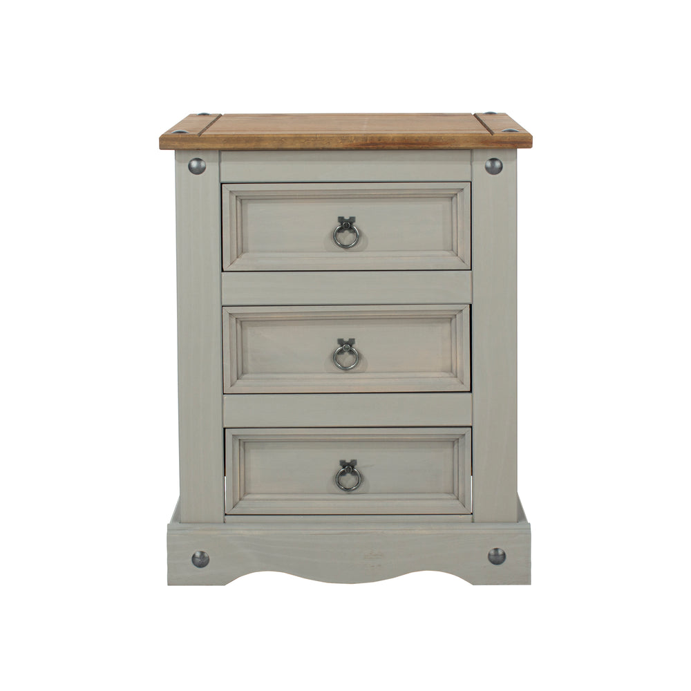Corona Grey 3 Drawer Bedside Cabinet  Grey Wax Antique Waxed Pine (DHD) Image 2