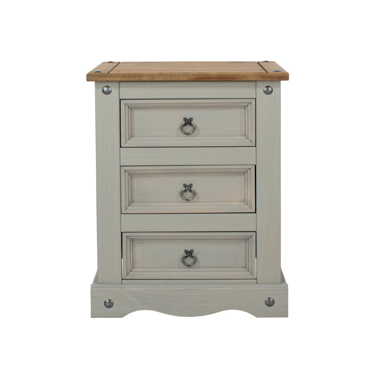 Corona Grey 3 Drawer Bedside Cabinet  Grey Wax Antique Waxed Pine (DHD) Image 2