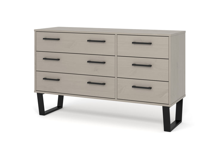 Texas 3+3 Drawer Wide Chest Of Drawers  Grey Waxed Pine Black (DHD) Image 1