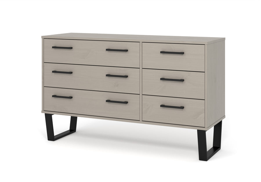 Texas 3+3 Drawer Wide Chest Of Drawers  Grey Waxed Pine Black (DHD) Image 1