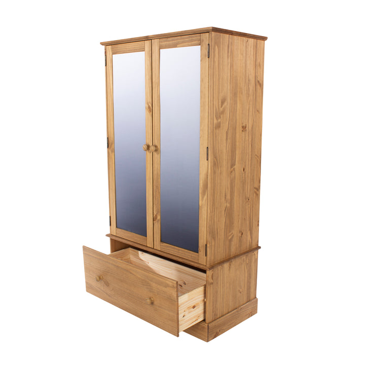 Cotswold 2 Mirror Door, 1 Drawer Wardrobe Antique Waxed Pine  (DHD) Image 4