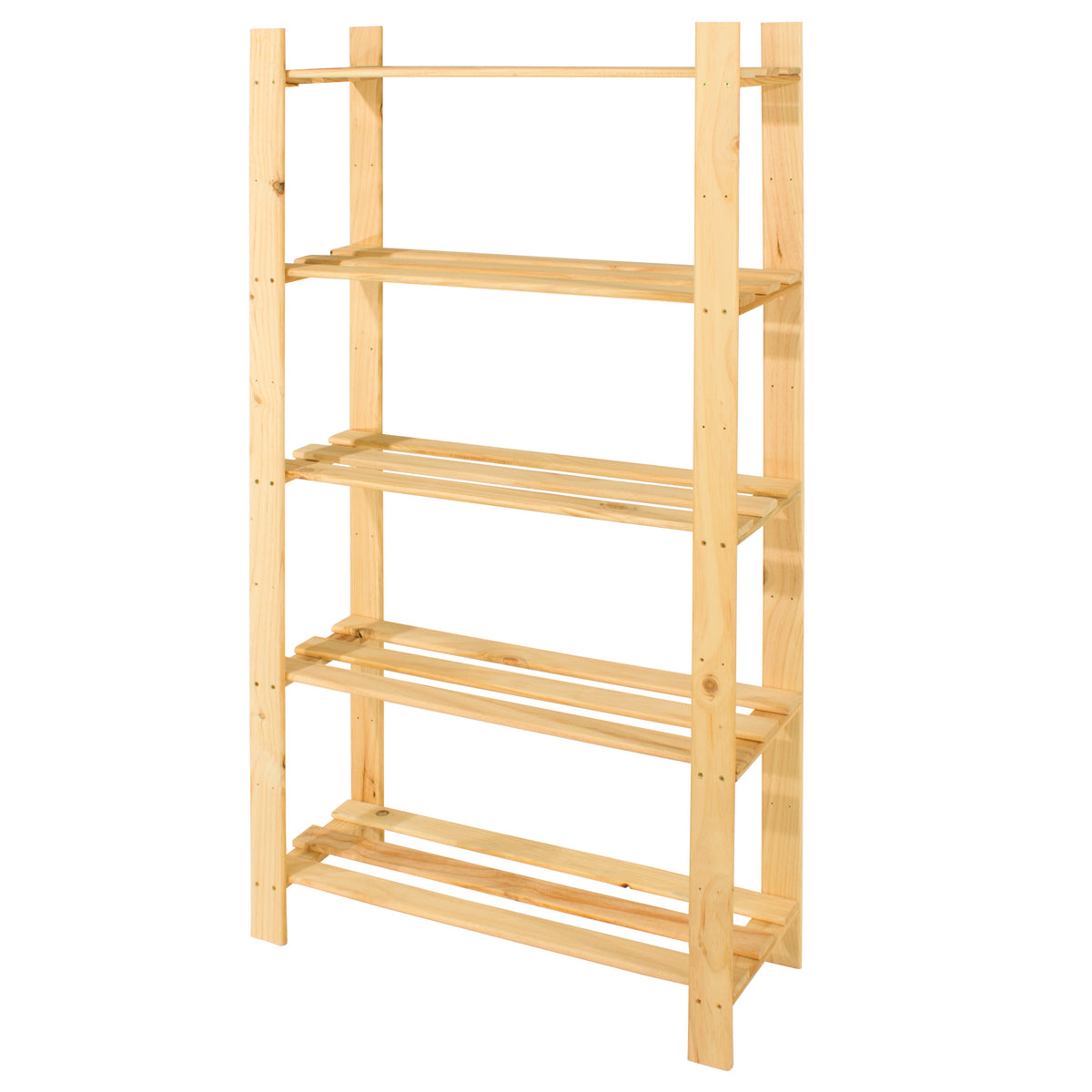 5 shelf slatted natural wood storage unit