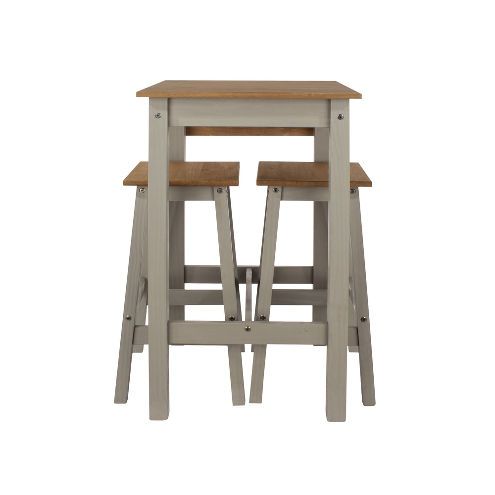Linea Linea Drop Leaf Breakfast Table & 2 High Stools Set Grey Antique Waxed Pine (DHD) Image 2