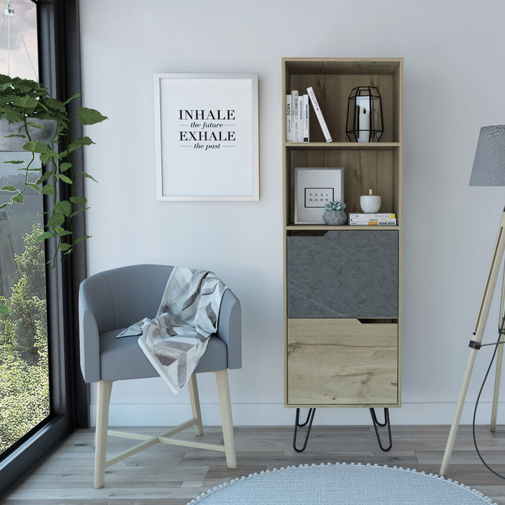 Manhattan Tall Bookcase, With 2 Doors Bleached Pine Grey Stone (DHD) Image 4