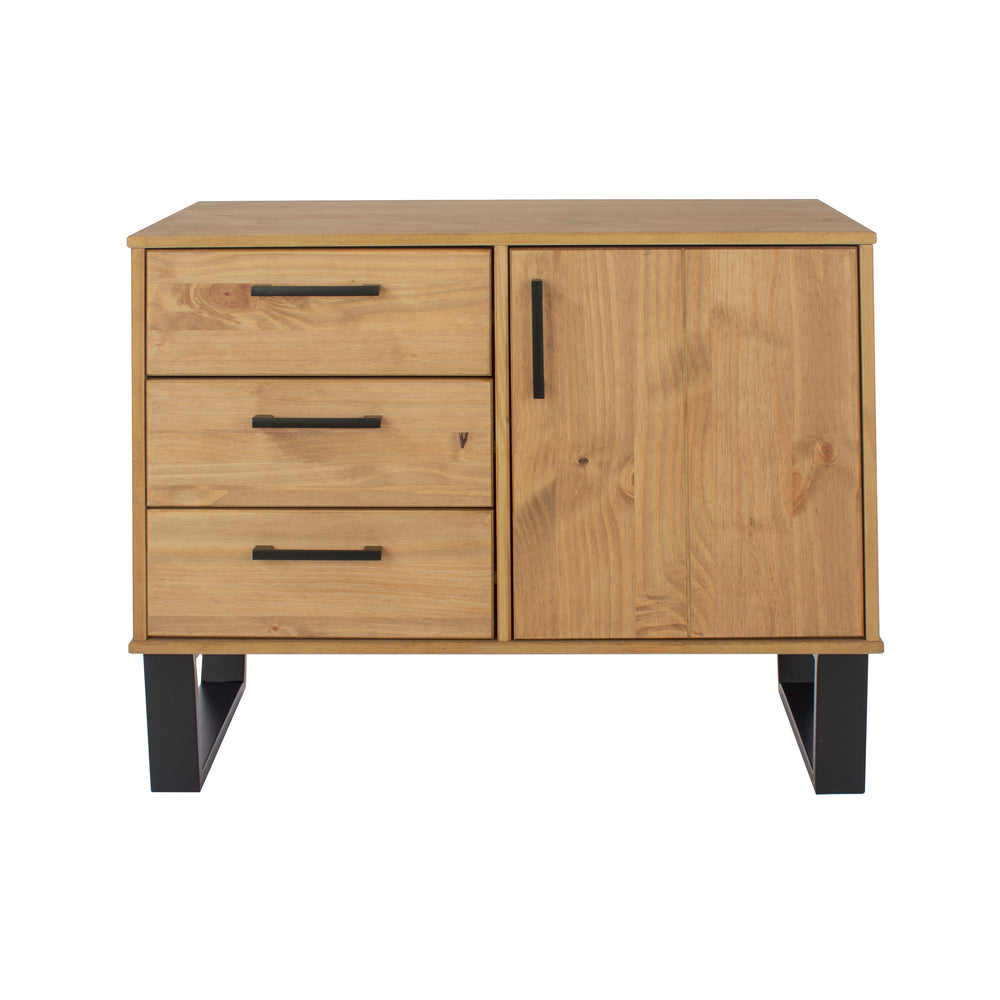 Texas Small Sideboard With 1 Door, 3 Drawers Antique Waxed Pine Black (DHD) Image 2