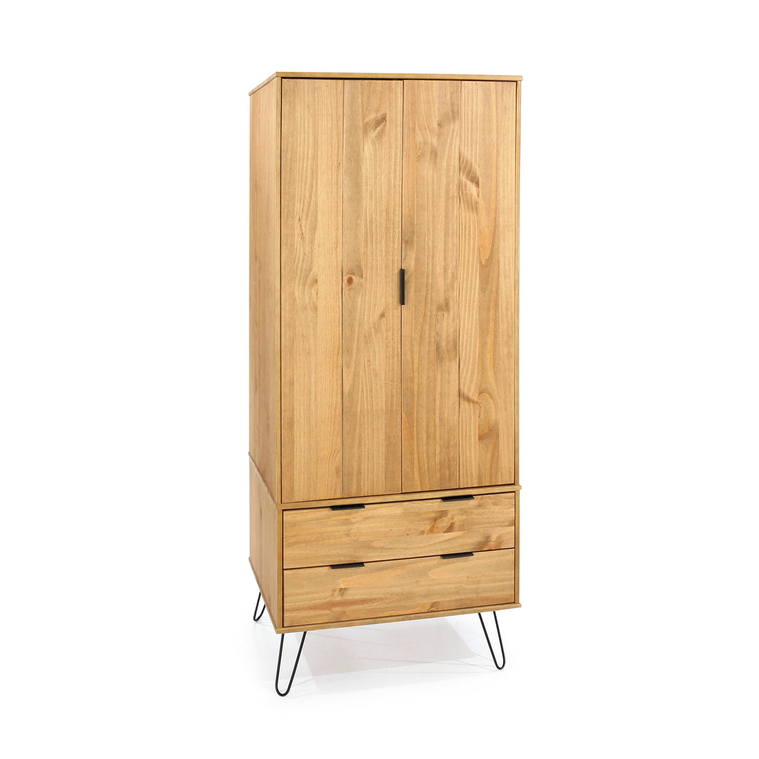 Augusta Pine 2 Door, 2 Drawer Wardrobe Antique Waxed Pine Black (DHD) Image 3