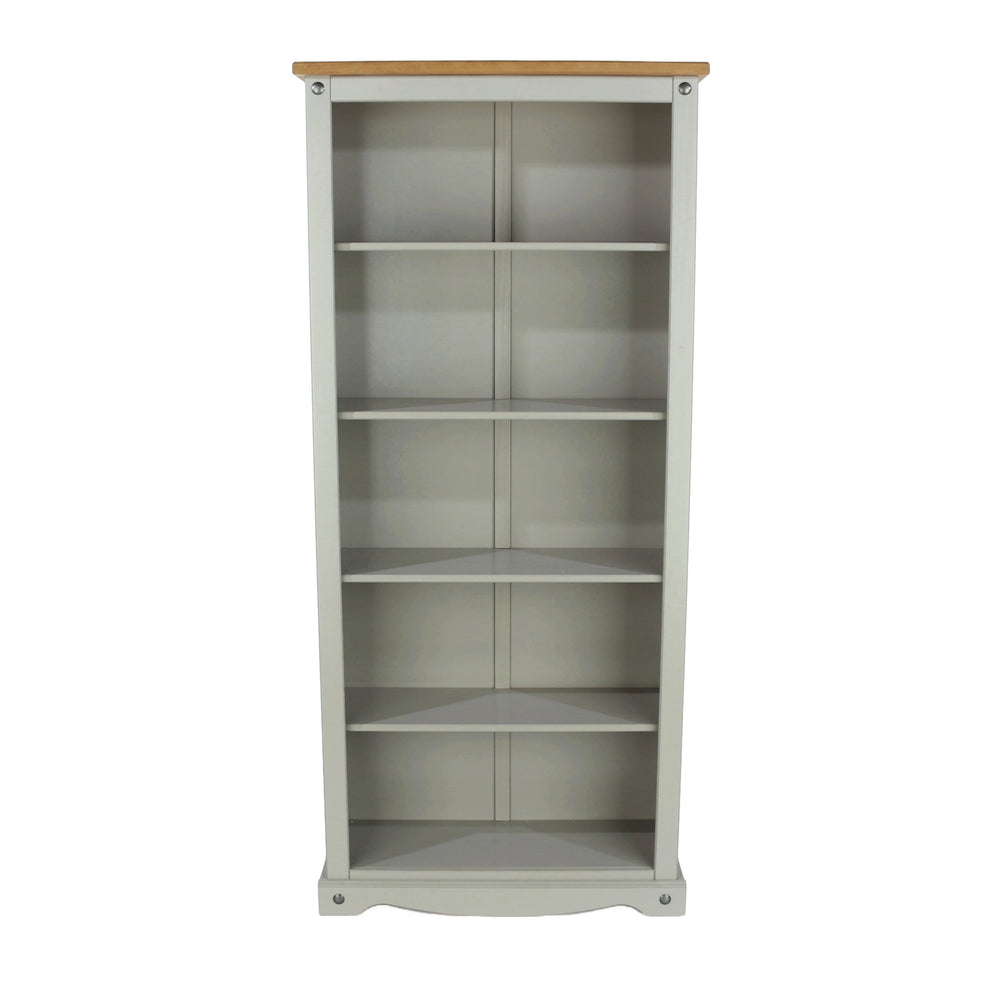 Corona Grey Tall Bookcase Grey Wax Antique Waxed Pine (DHD) Image 2