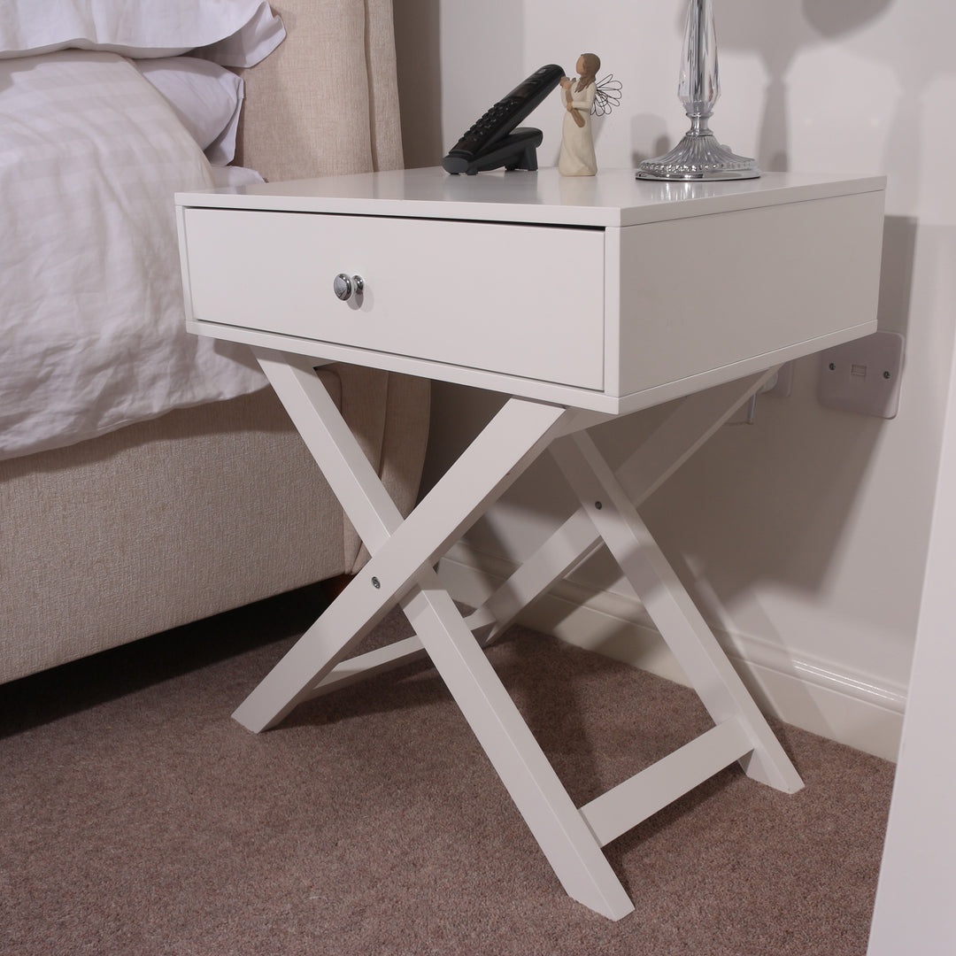 Options White X Leg  1 Drawer Petite Bedside Cabinet White  (DHD) Image 4