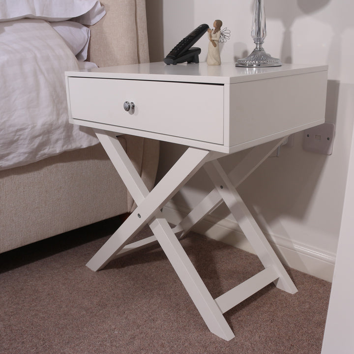 Options White X Leg  1 Drawer Petite Bedside Cabinet White  (DHD) Image 4