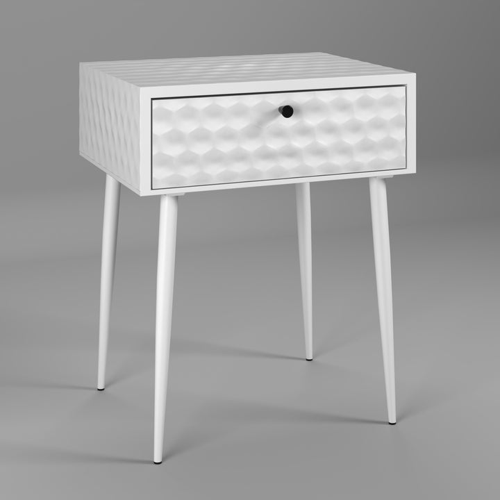Options Saturn Metal 1 Drawer Bedside Cabinet, White With Gold Handle  White Gold (Self Assembly) (DHD)