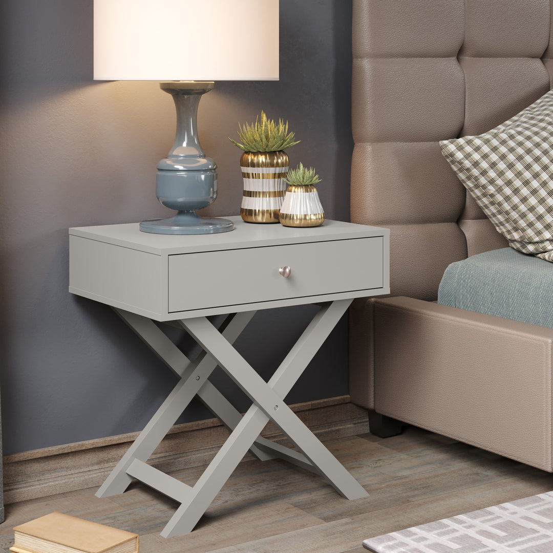 Options Grey X Leg  1 Drawer Petite Bedside Cabinet Grey  (DHD) Image 5