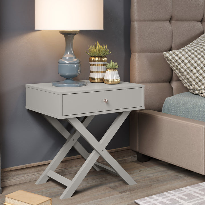 Options Grey X Leg  1 Drawer Petite Bedside Cabinet Grey  (DHD) Image 5