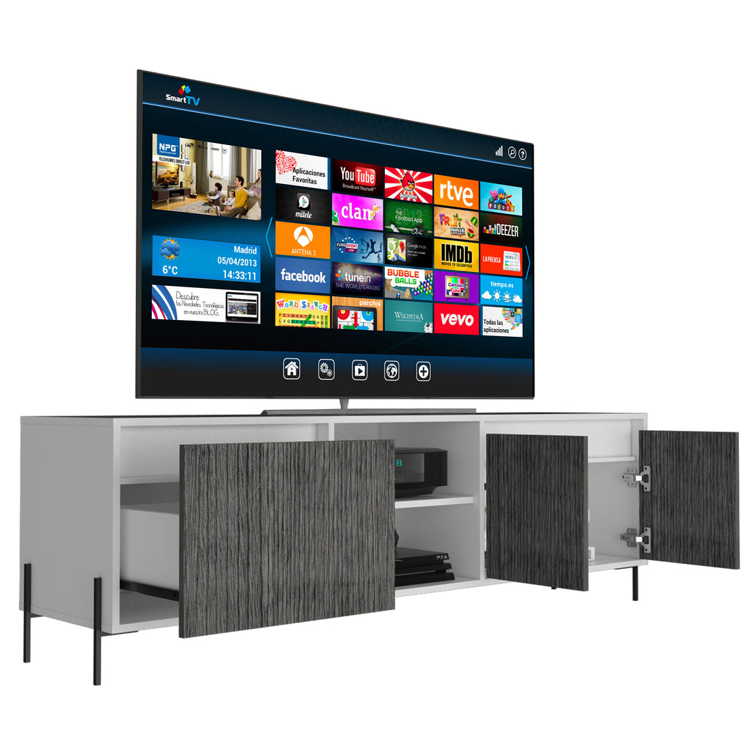 Dallas Ultra Wide Tv Rack With 4 Doors White Carbon Grey Oak (DHD) Image 3