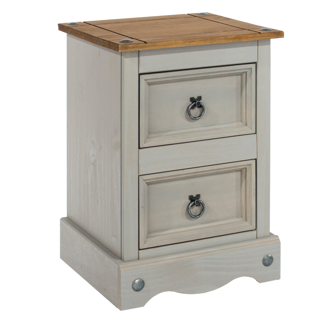 Corona Grey 2 Drawer Petite Bedside Cabinet Grey Wax Antique Waxed Pine (DHD) Image 3