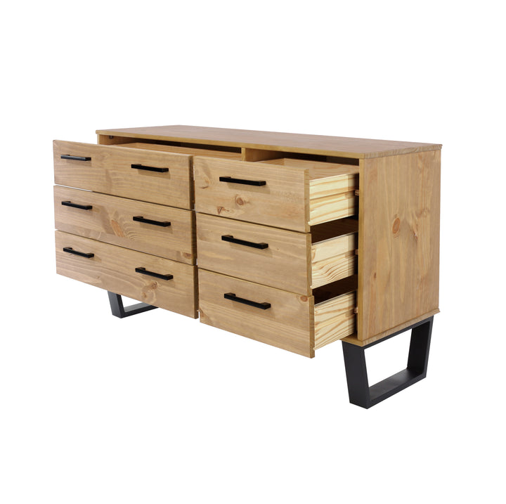 Texas 3+3 Drawer Wide Chest Of Drawers  Antique Waxed Pine Black (DHD) Image 4