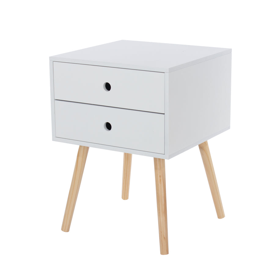 Options White Scandia, 2 Drawer & Wood Legs Bedside Cabinet  White Pine (DHD) Image 1