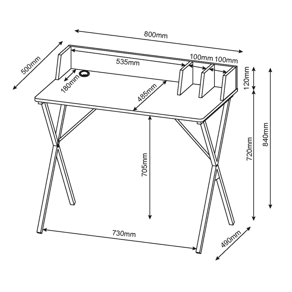 Loft Home Office Study Desk, Oak Effect Top With Grey Metal Cross Legs Oak Grey (DHD) Image 2