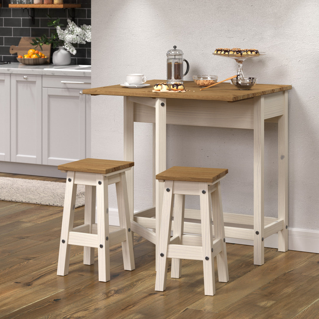 Corona White Breakfast Drop Leaf Table & 2 Stools Set White Wax Antique Waxed Pine (DHD) Image 6